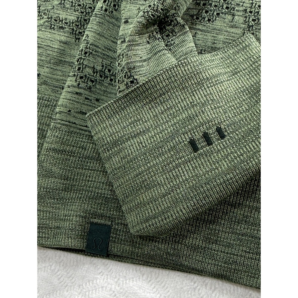 Lululemon M/L Swiftly Tech Long Sleeve Crew Rainforest Green Dot Scape Mesh Top - Picture 7 of 8